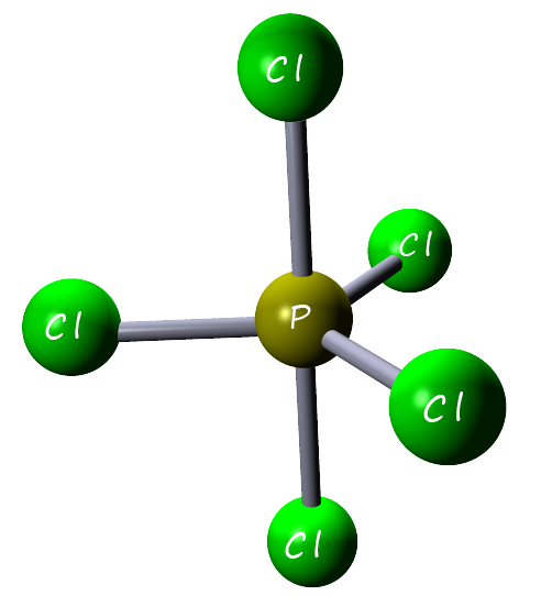 phosphorus pentachloride is a trigonal byramidal molecule, 3d model of a trigonal bipyramidal molecule.